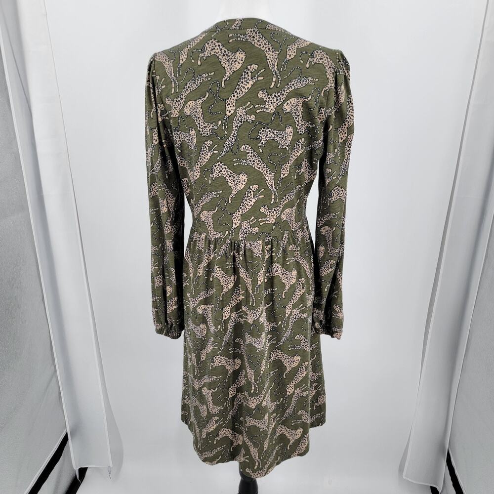 Boden Dress Womens 10 Green Leopard Print Naomi Relaxed Jersey Knit Pockets - Picture 2 of 11